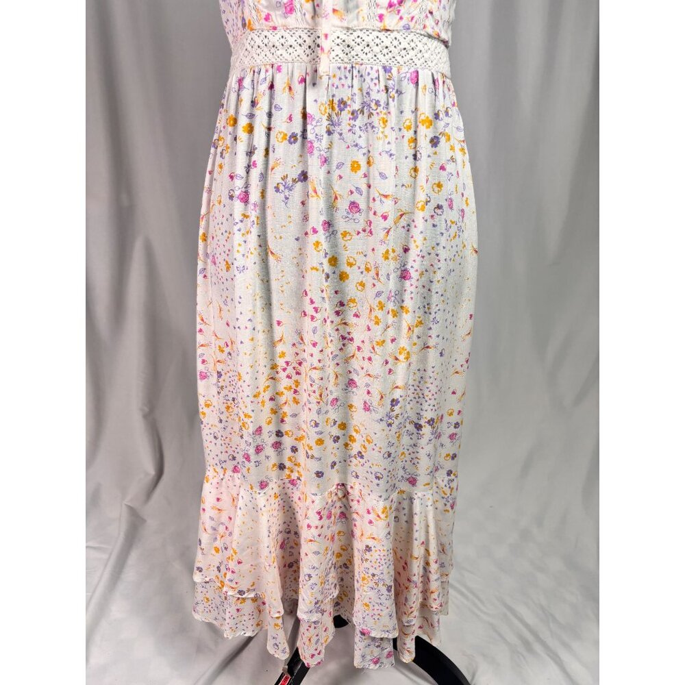 Japna Floral Maxi Dress Small - Boho Chic Cottagecore High-Low Ruffle Hem - Past - Picture 4 of 14